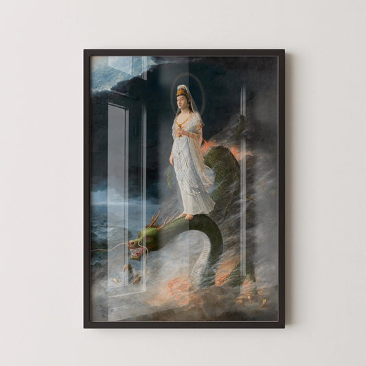 Harada Naojiro - Bodhisattva Kannon chevauchant un dragon | IMPRESSION | Art japonais de style yoga (disponible encadré à la main ou non encadré)