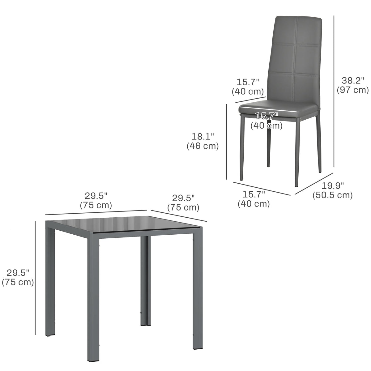 Ensemble de salle à manger rectangulaire 3 pièces en verre Zaya pour petits espaces - Gris