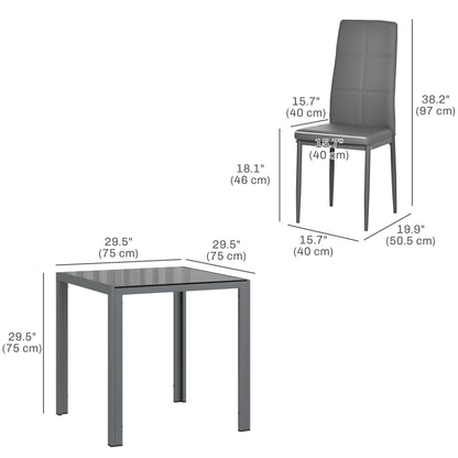 Ensemble de salle à manger rectangulaire 3 pièces en verre Zaya pour petits espaces - Gris
