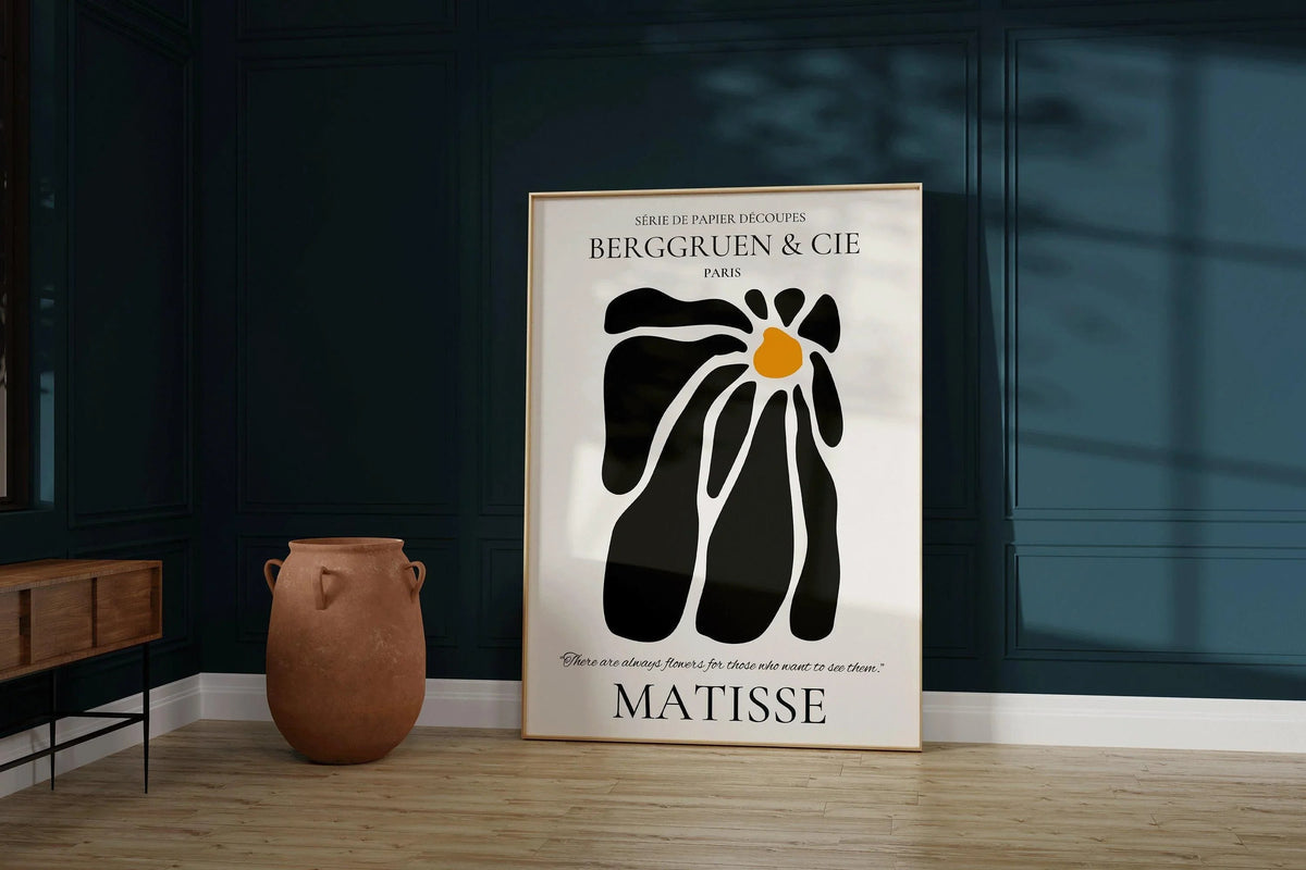 Henri Matisse - Fleur noire en papier découpé | Tableau célèbre (disponible encadré à la main ou non encadré)