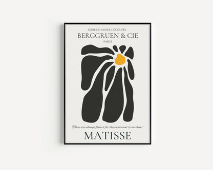 Henri Matisse - Fleur noire en papier découpé | Tableau célèbre (disponible encadré à la main ou non encadré)