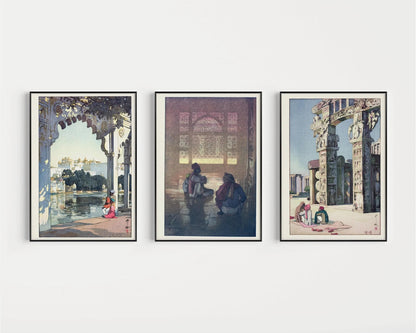 Hiroshi Yoshida Japanese Art Print Trio: Udaipur, Fatehpur Sikri, Sanchi