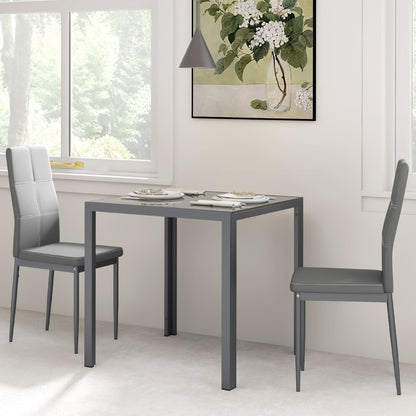 Ensemble de salle à manger rectangulaire 3 pièces en verre Zaya pour petits espaces - Gris