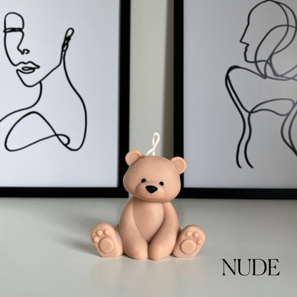 Teddy Bear Candle | Decorative Soy Wax Pillar, Nursery Decor