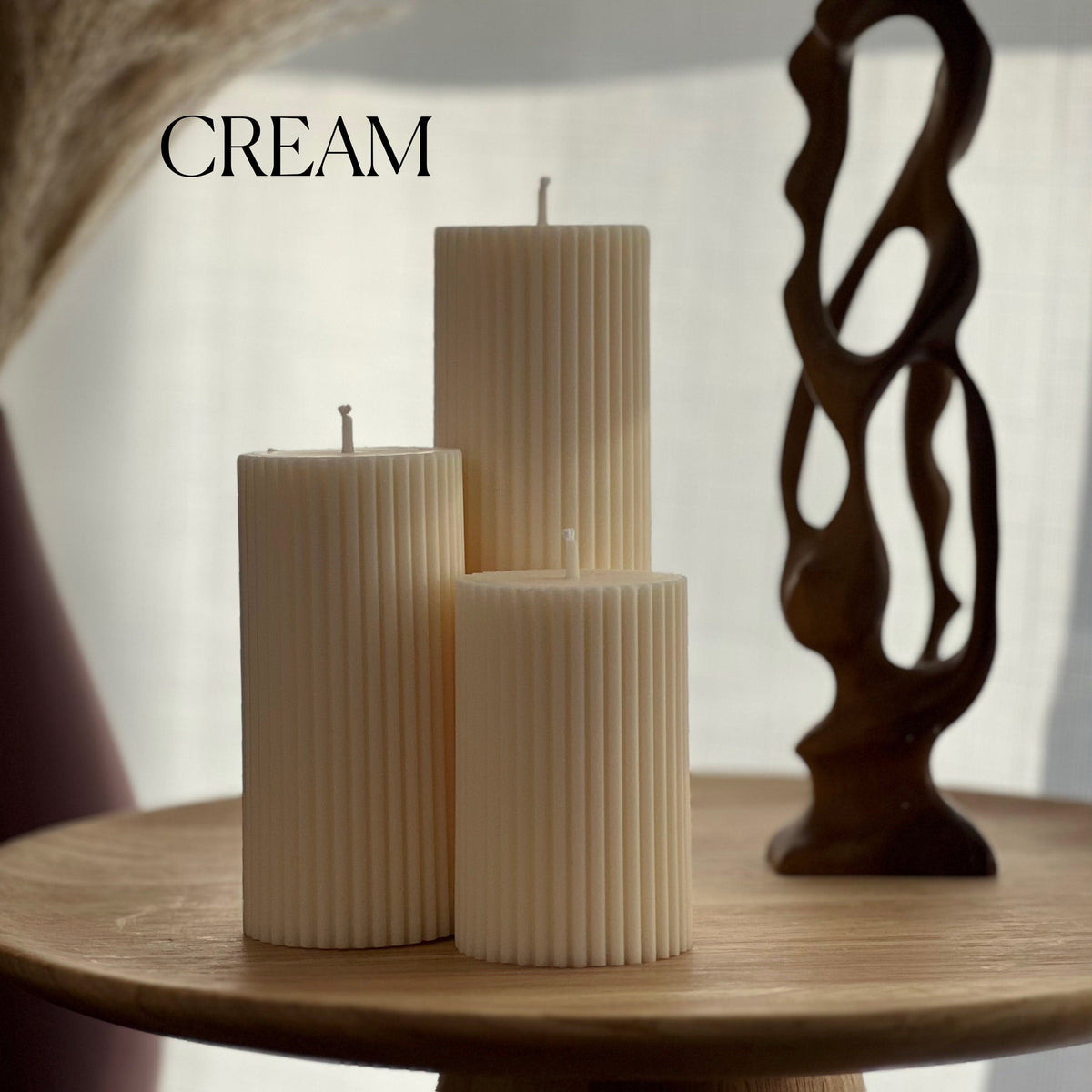 Soy Wax Ribbed Pillar Candle Set | Unscented Decorative Candles