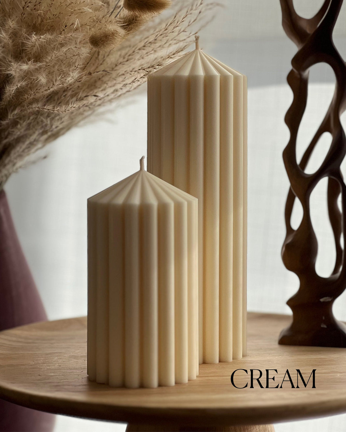 Bougie Pilier en Cire de Soja Cannelée | Décoration Végane Faite à la Main