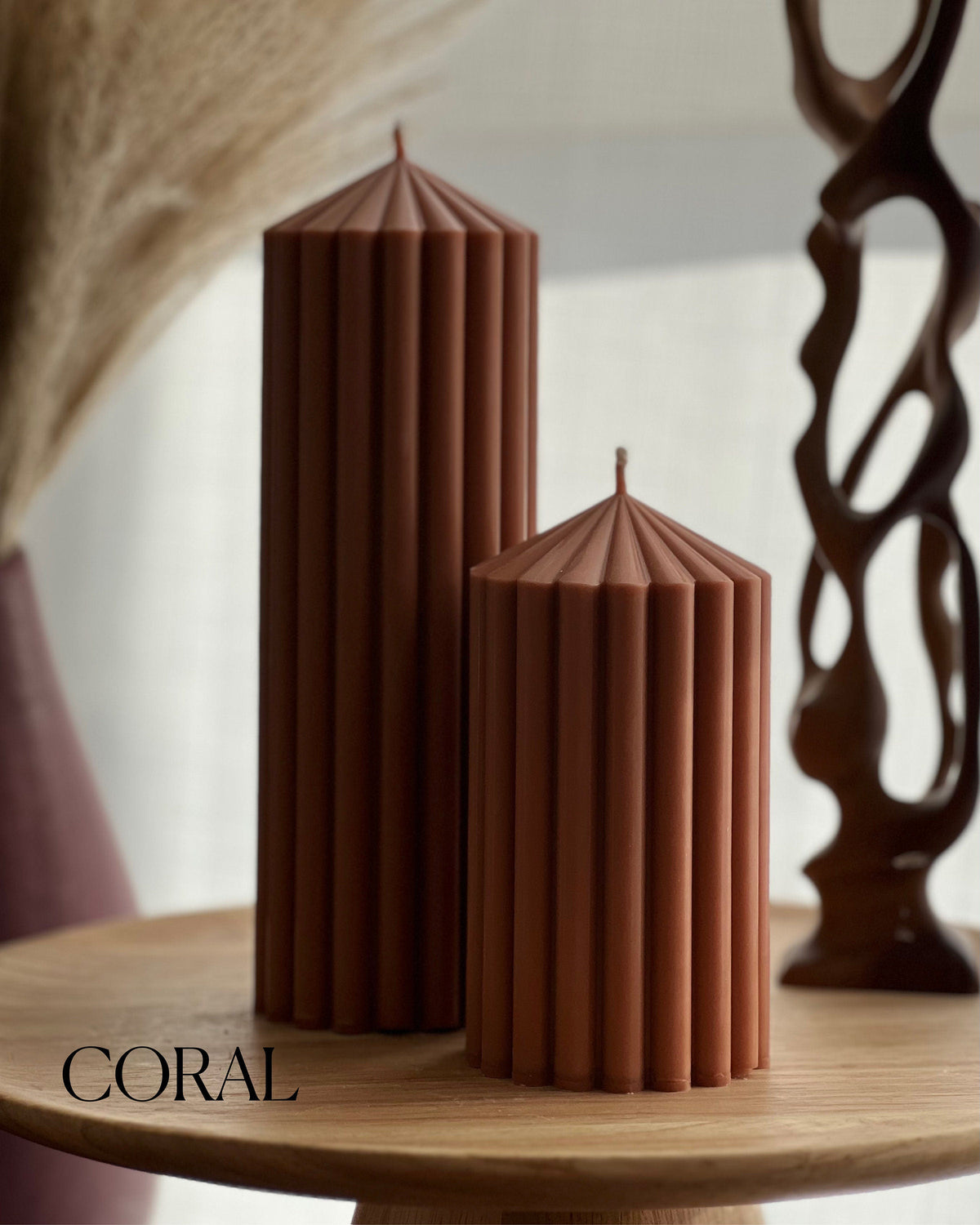 Bougie Pilier en Cire de Soja Cannelée | Décoration Végane Faite à la Main