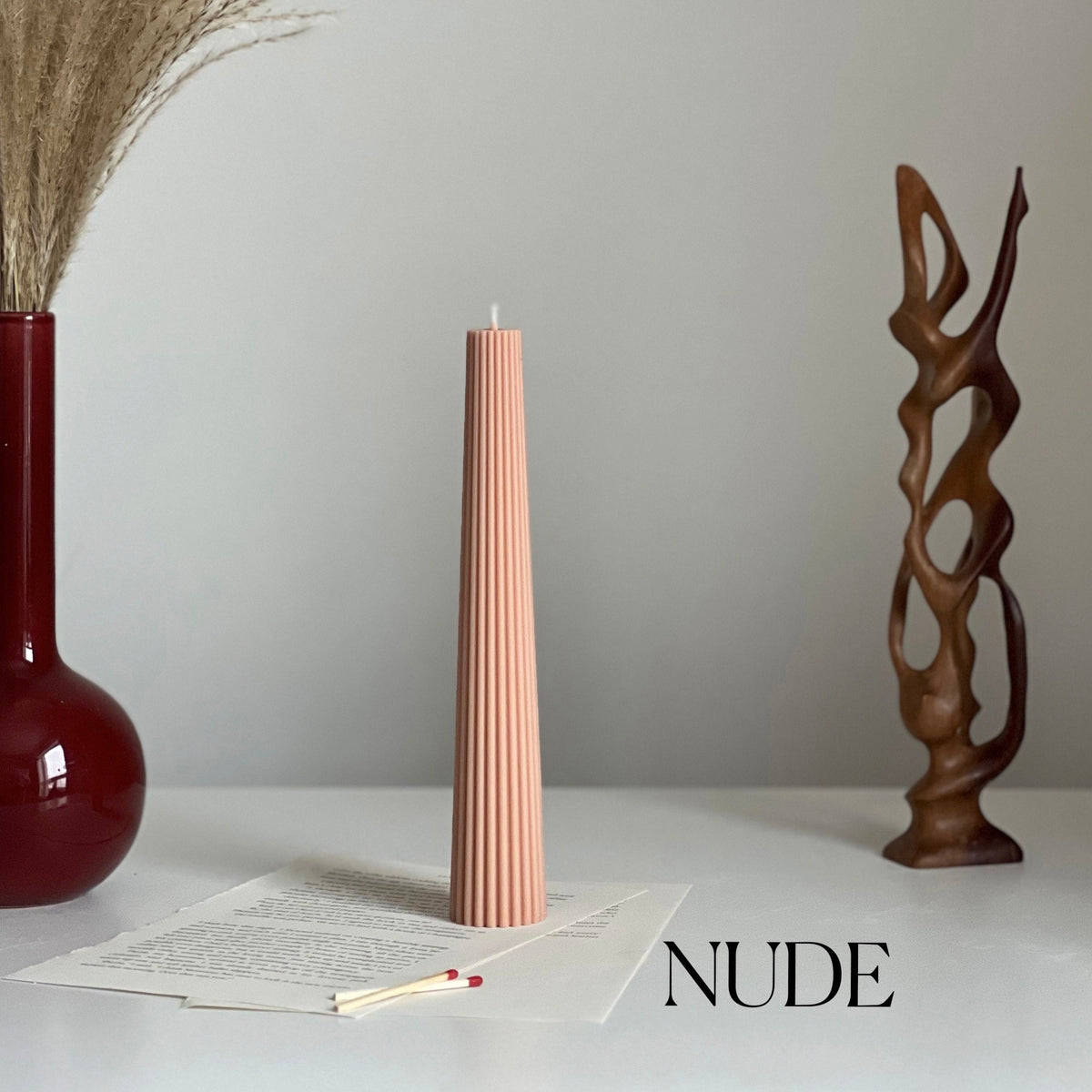 Greko Column Soy Wax Candle: Ribbed Pillar, Decorative Taper
