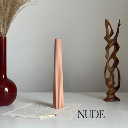 Greko Column Soy Wax Candle: Ribbed Pillar, Decorative Taper
