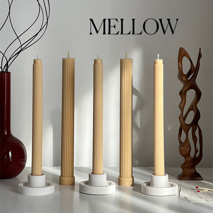Ribbed Soy Wax Taper Candle: Handmade Unscented Pillar