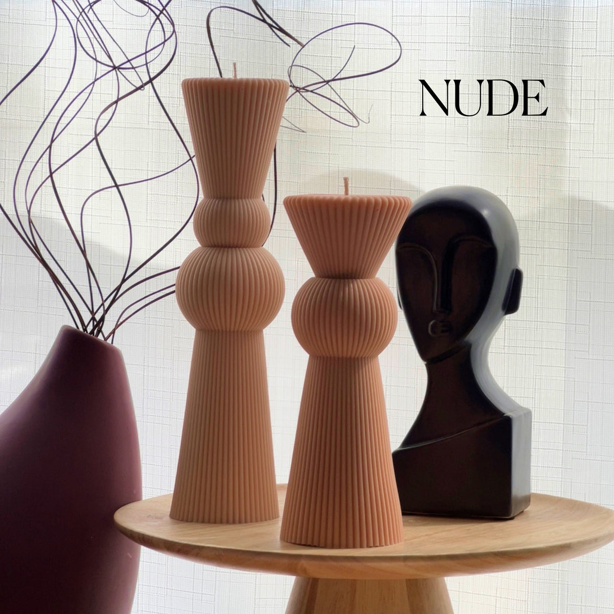 Ensemble de bougies piliers d'échecs en cire de soja | Bougies décoratives côtelées