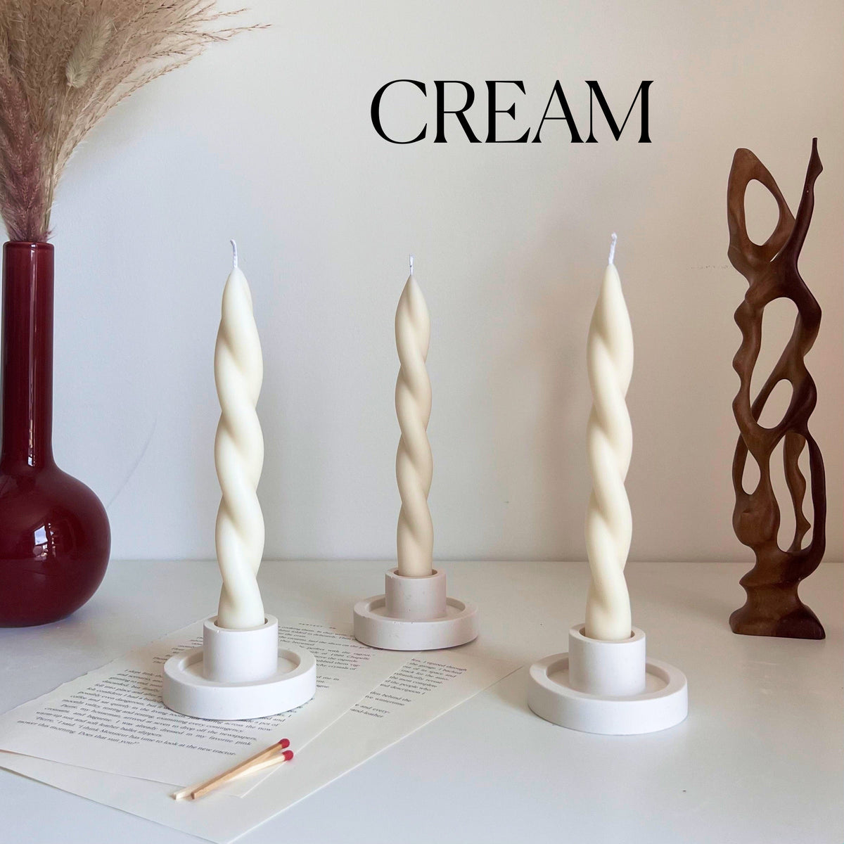 Handmade Twisted Soy Wax Taper Candle: Pastel Dinner Decor