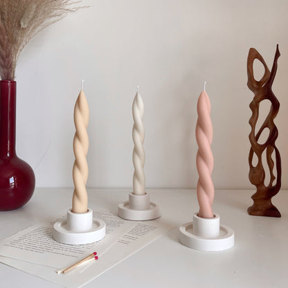 Handmade Twisted Soy Wax Taper Candle: Pastel Dinner Decor