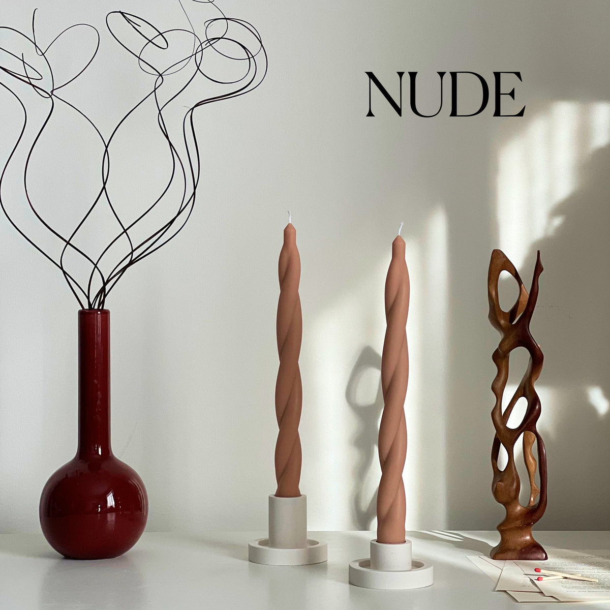 Tall Twisted Soy Wax Taper Candle: Handmade Dinner Decor