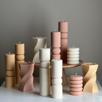 Round Soy Wax Pillar Candle: Wavy Unscented Decorative Candle