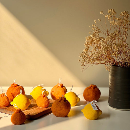 Lot de bougies en forme d'orange : Cire de soja végétalienne Décoration minimaliste