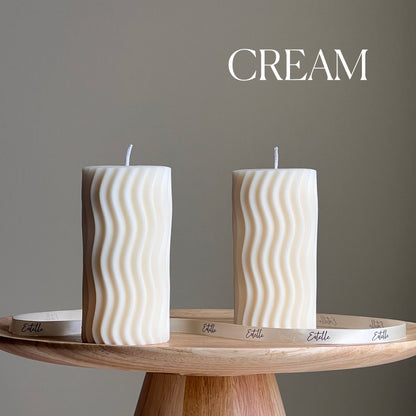 Handmade Ribbed Wave Pillar Candle: Trendy Home Decor