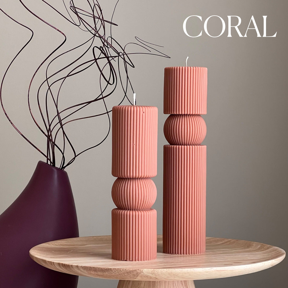 Roman Ribbed Soy Wax Candle Set | Tall Pillar, Home Decor