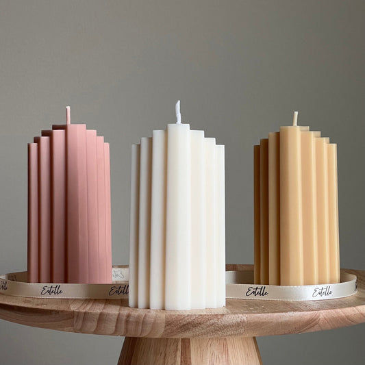 Geometric Soy Pillar Candle: Sculptural Home Decor