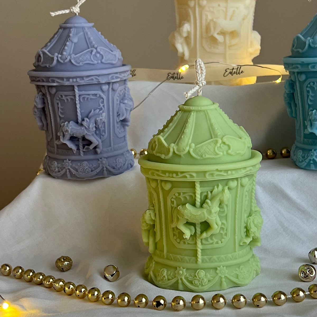 Hand Poured Christmas Carousel Soy Candle: Festive Decor