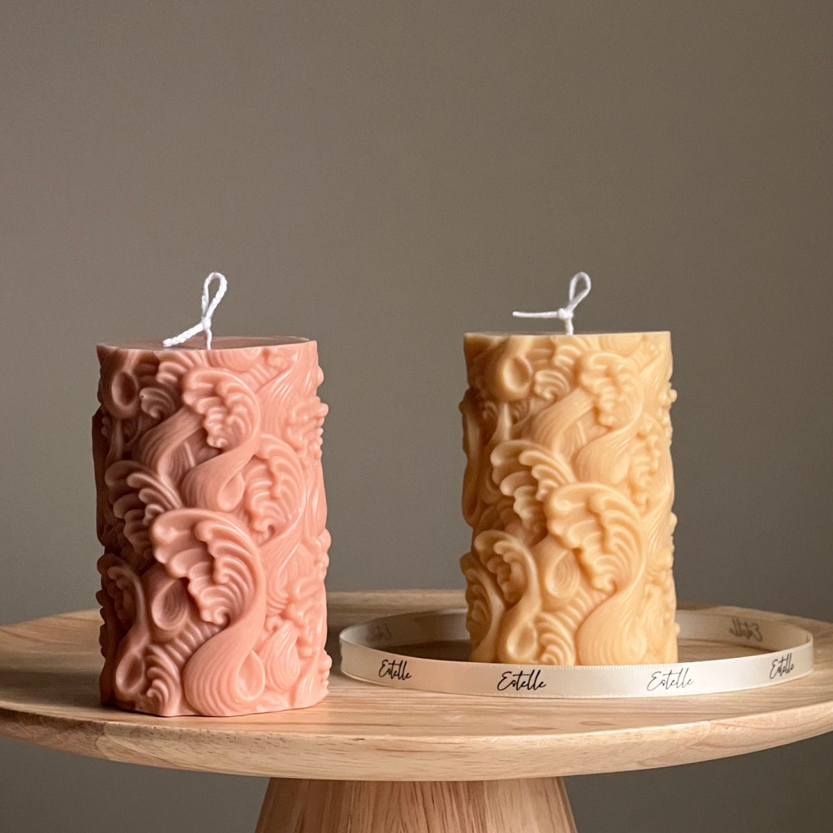 Wave Pillar Soy Candle: Handmade Decorative Unscented Candle