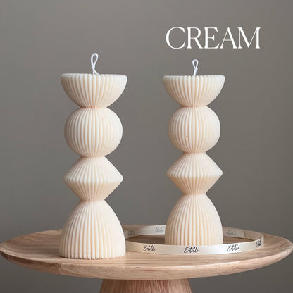 Geometric Ribbed Pillar Candle | Soy Wax, Home Decor