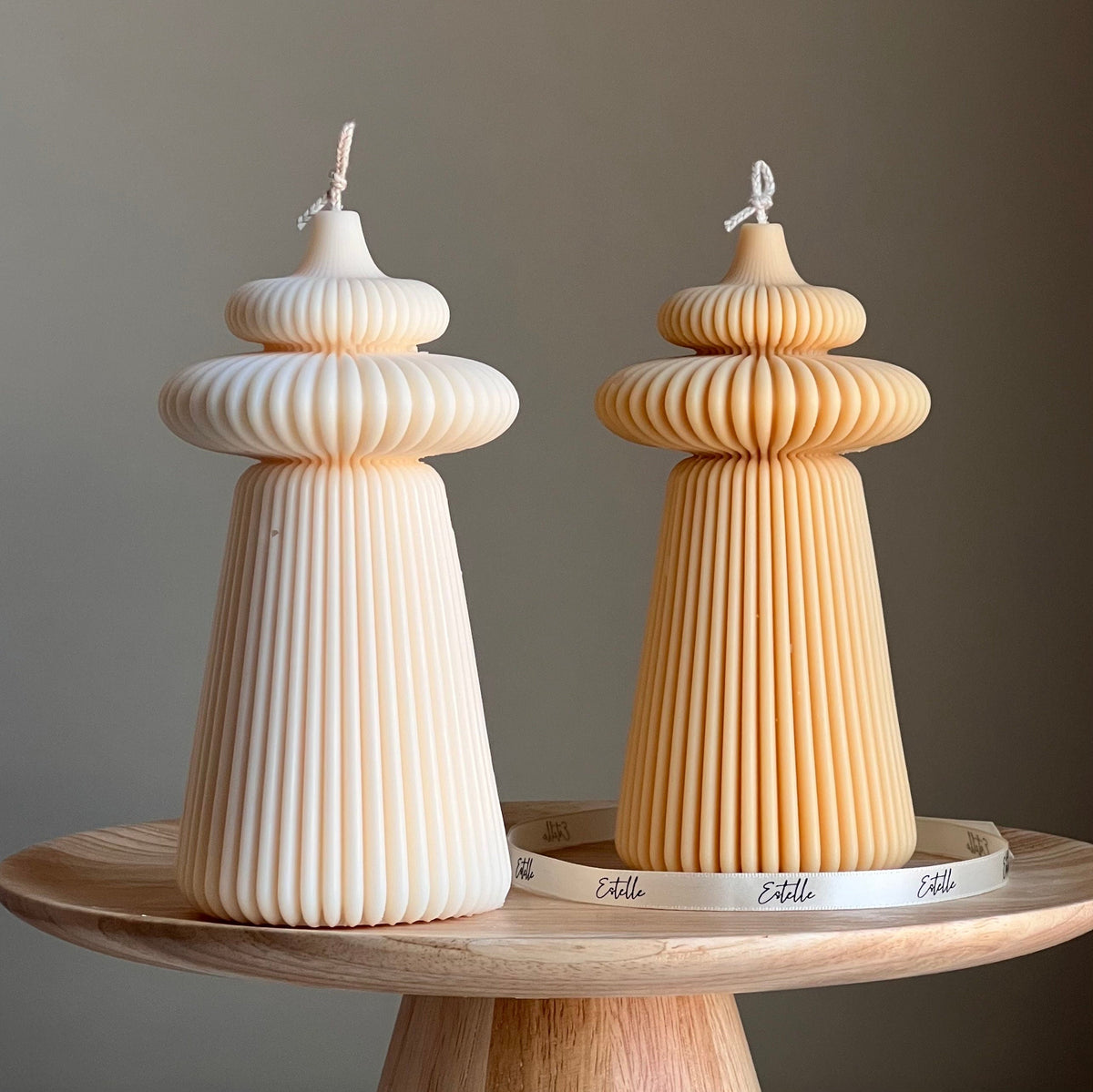 Large Ribbed Soy Pillar Candle | Sculptural Home Decor