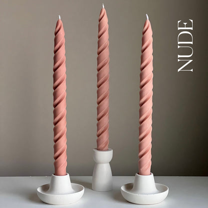 Tall Twisted Soy Wax Taper Candle: Handmade Pastel Decor