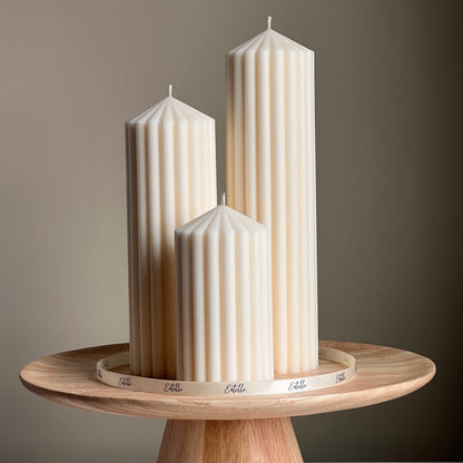Trio de bougies piliers côtelées | Cire de soja végétalienne, Décoration esthétique