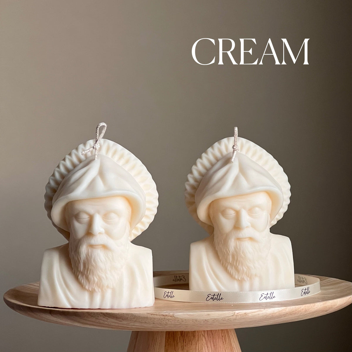 Saint Charbel Bust Candle: Sculptural Soy Wax Pillar