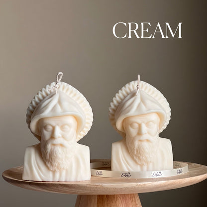 Saint Charbel Bust Candle: Sculptural Soy Wax Pillar