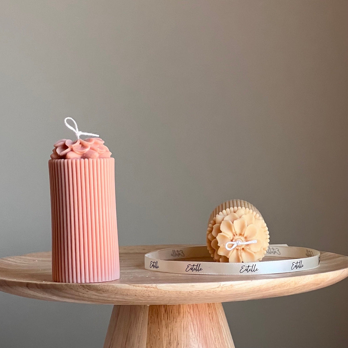 Sculptural Flower Soy Pillar Candle: Minimalist Home Decor