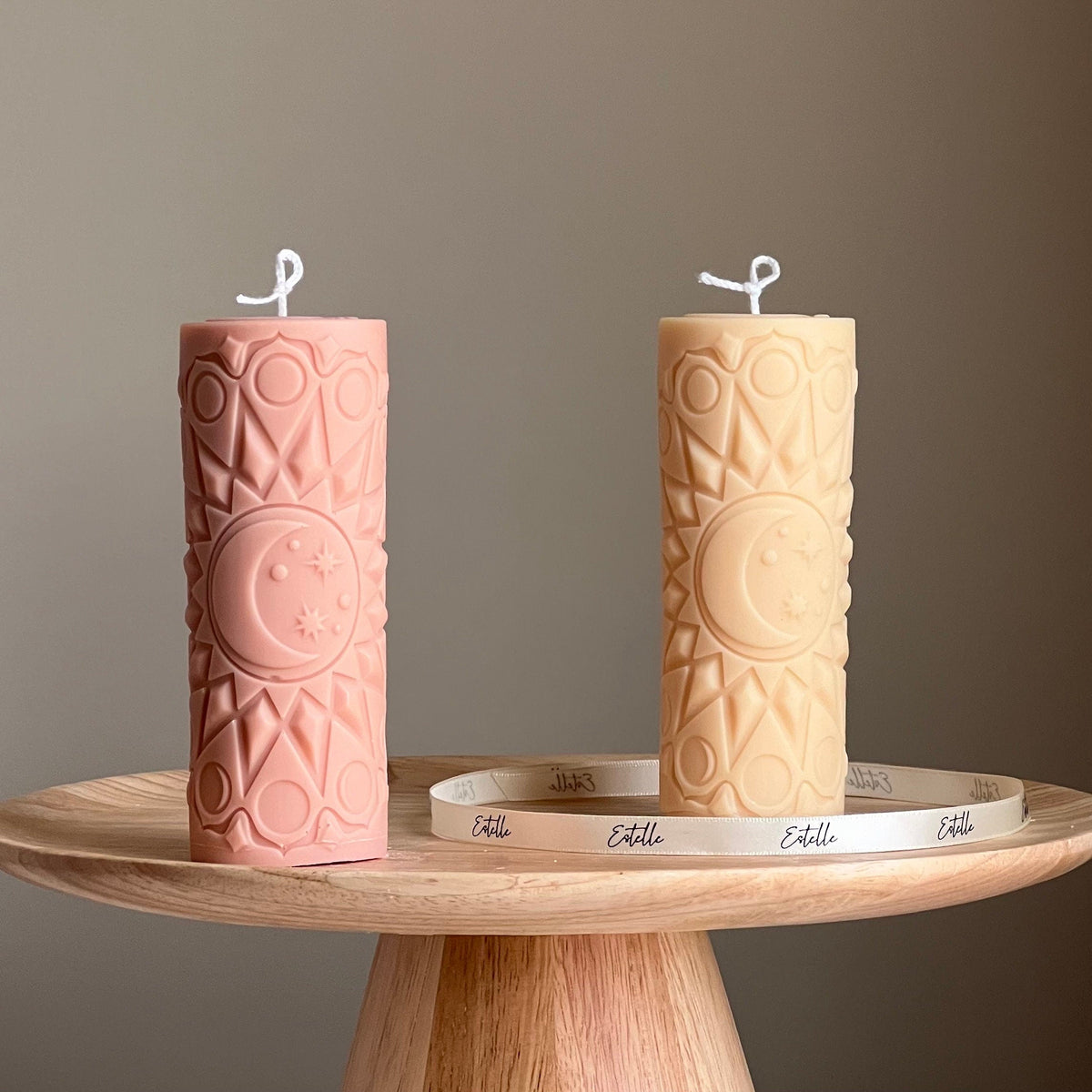 Moon Mandala Pillar Candle | Handmade Soy Wax Decorative Candle