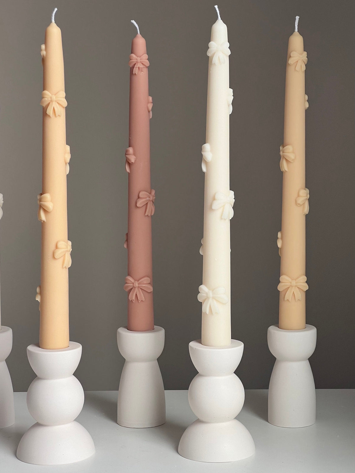 Handmade Soy Wax Taper Candle: Ribbon Decor, Dinner Centerpiece