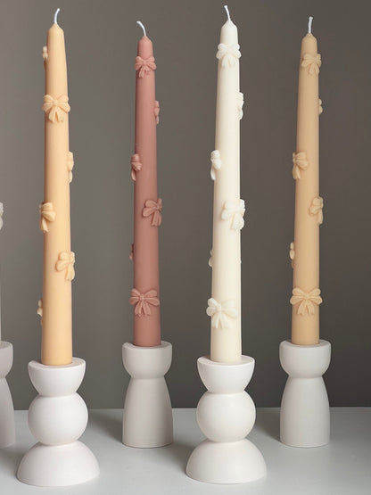 Handmade Soy Wax Taper Candle: Ribbon Decor, Dinner Centerpiece