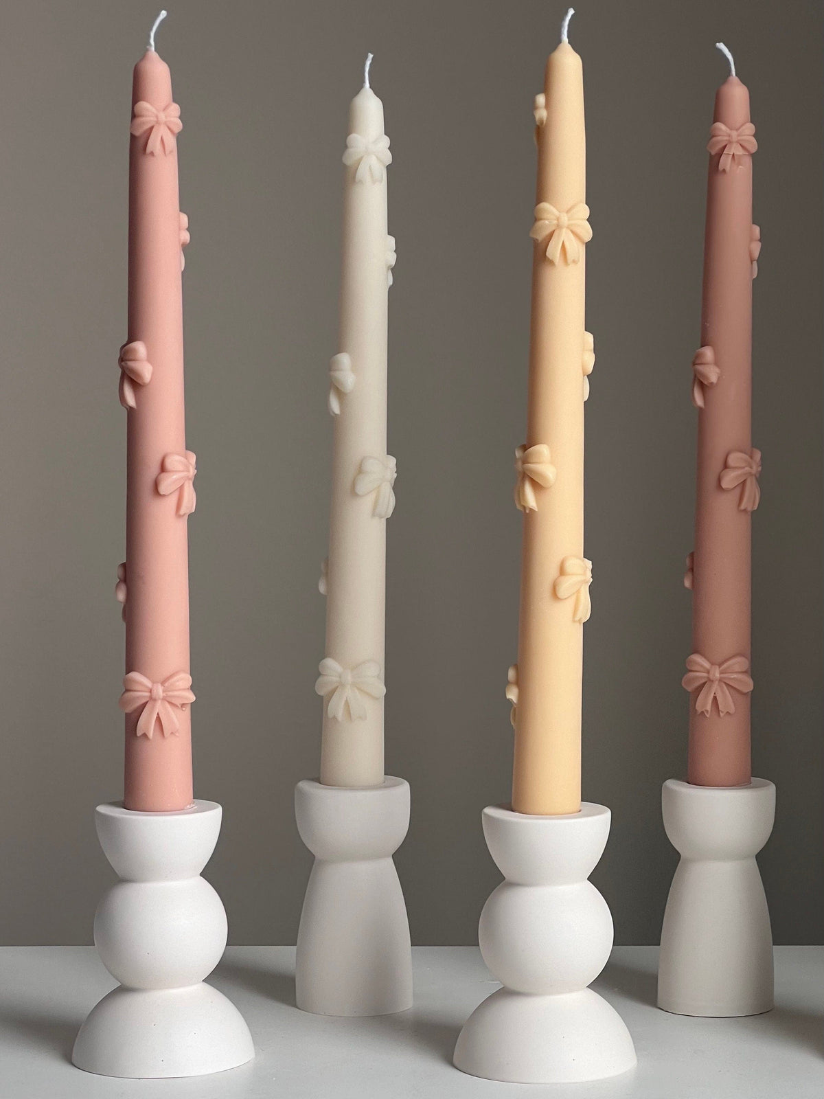 Handmade Soy Wax Taper Candle: Ribbon Decor, Dinner Centerpiece
