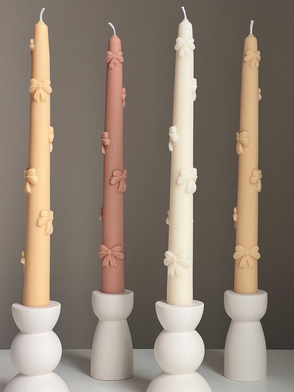 Handmade Soy Wax Taper Candle: Ribbon Decor, Dinner Centerpiece