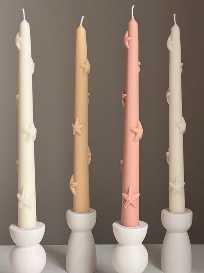 Handmade Starfish Soy Wax Taper Candle: Coastal Decor