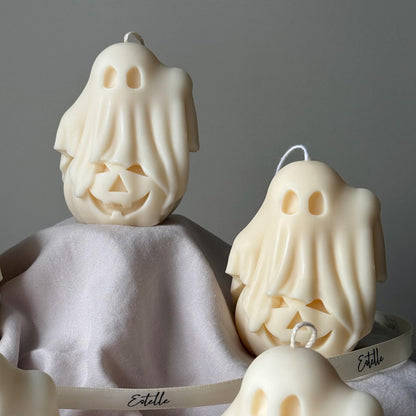Handmade Halloween Ghost Candle: Soy Wax Pumpkin Decor
