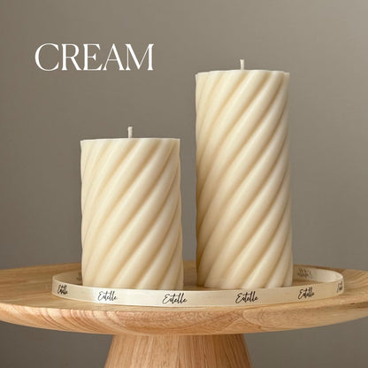 Handmade Swirl Soy Pillar Candle Duo: Sculptural Home Decor