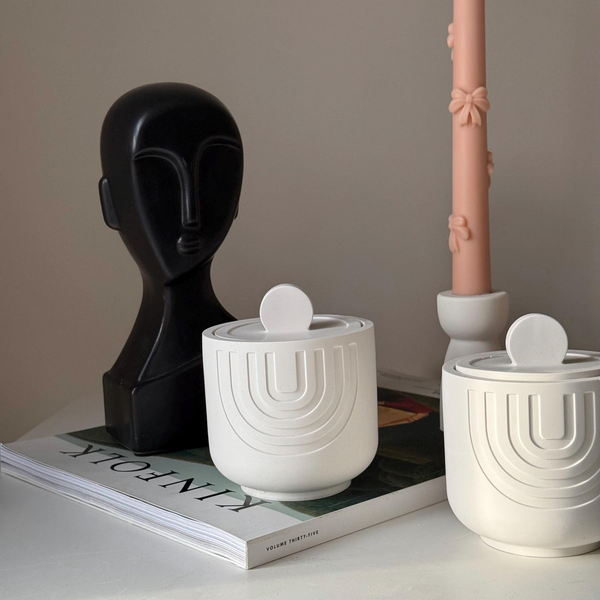 Geometric Soy Wax Candle in Jesmonite Jar: Handmade Scented Candle