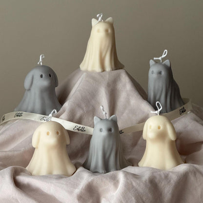 Halloween Dog Ghost Candle: Handmade Soy Wax Animal Gift