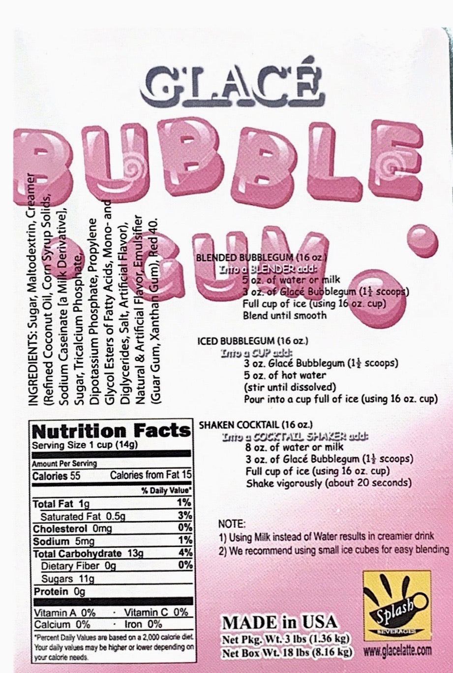 Bubblegum 4 in 1 Bubble Tea / Latte and Frappe Mix - Multi-Use Powdered Beverage Mix - Ships Free Within Canada on Orders Above CAD $199