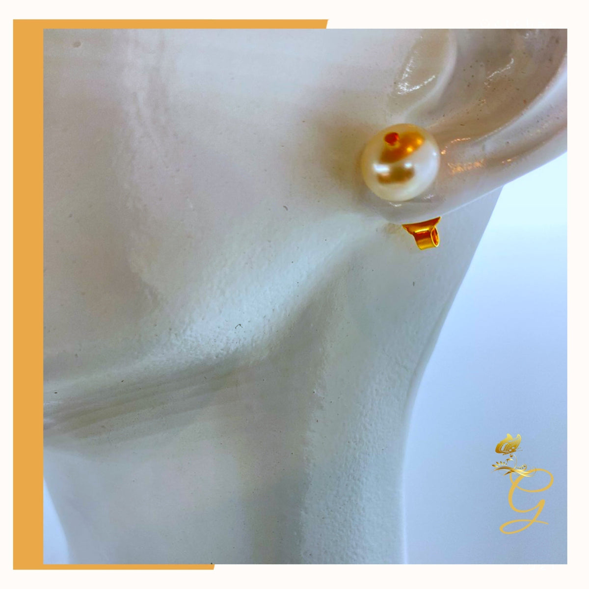 18K Real Gold White Pearl Earrings &amp; Necklace Set (18”)
