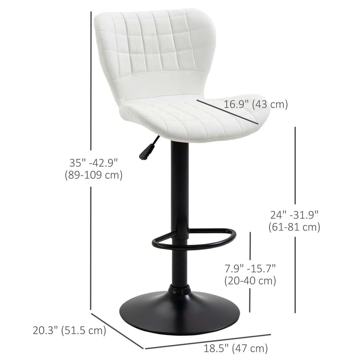 Avion Counter/Barstools with Adjustable Height and Swivel-Set of 2-White