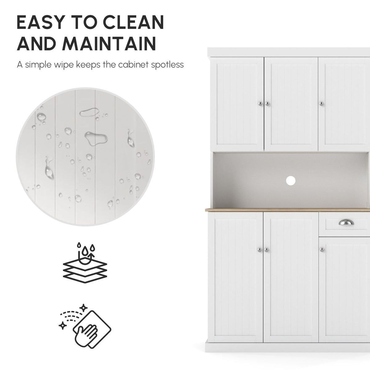 Armoire de rangement de cuisine Denver 180 cm avec huche - Blanc/Chêne