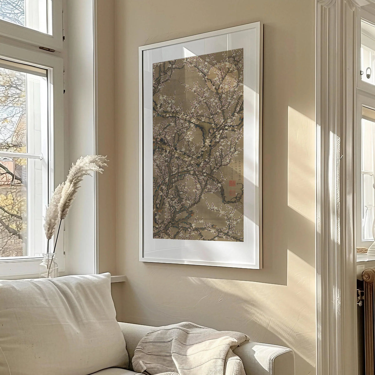 Jakuchu Ito White Plum Blossoms Giclee Print: Vintage Asian Botanical Art