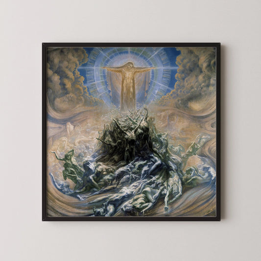 Jean Delville "Mon de Dieu" Impression d'art Giclée : Symbolisme ésotérique, Monochrome beige