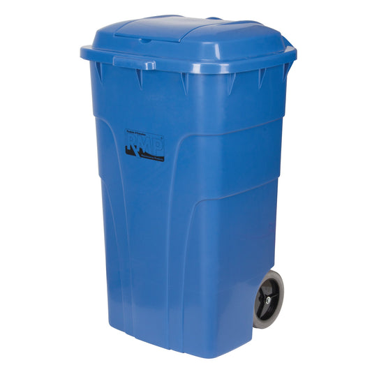 Conteneur de recyclage roulant, collecte sélective, polyéthylène, 65 gallons US.