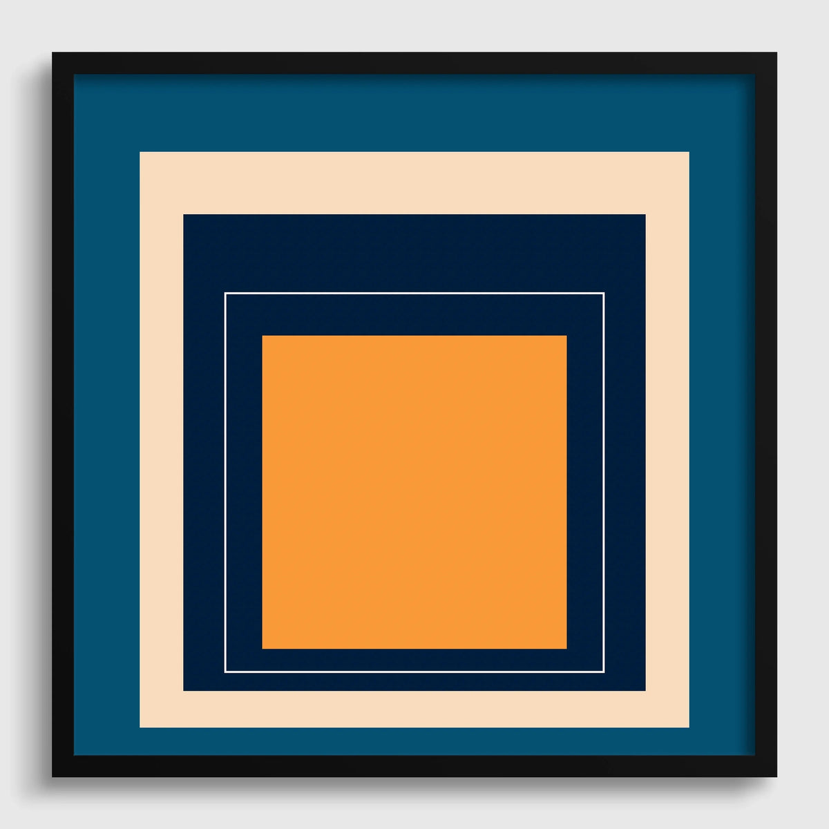 Josef Albers Inspired 'Metro' Giclee Print: Mid-Century Modern Art, Blue & Orange Homage to the Square